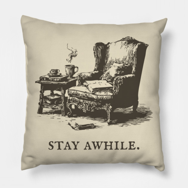 Cozy Reading Nook Invitation to Stay Awhile Pillow by TuncGK