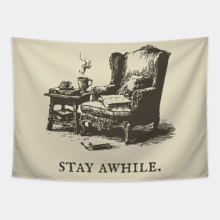 Cozy Reading Nook Invitation to Stay Awhile Tapestry