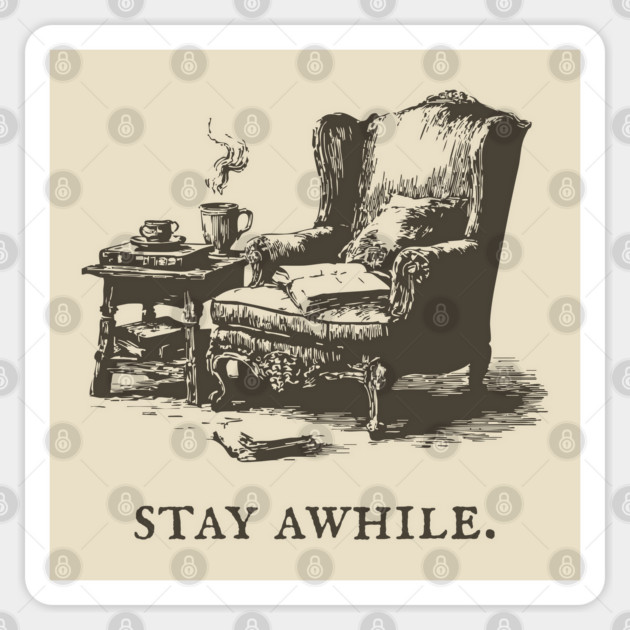Cozy Reading Nook Invitation to Stay Awhile Sticker by TuncGK