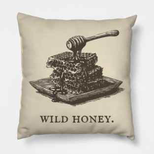 Vintage Wild Honey and Honeycomb Illustration Pillow