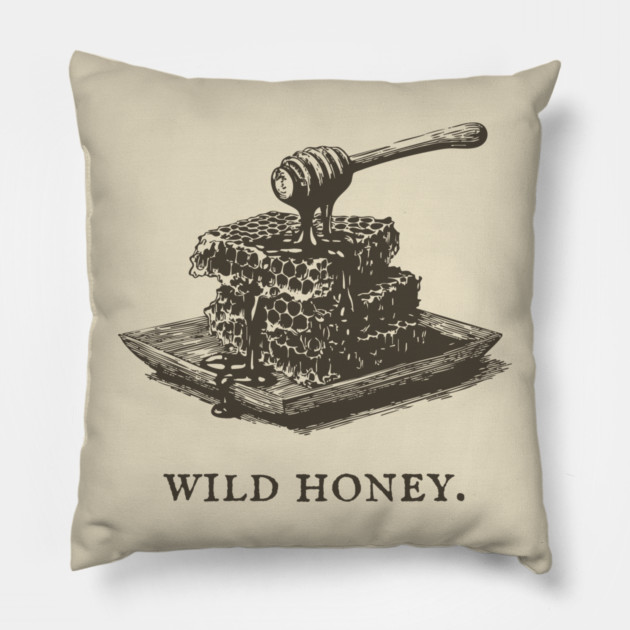 Vintage Wild Honey and Honeycomb Illustration Pillow by TuncGK