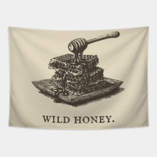 Vintage Wild Honey and Honeycomb Illustration Tapestry