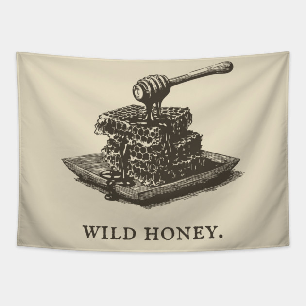Vintage Wild Honey and Honeycomb Illustration Tapestry by TuncGK