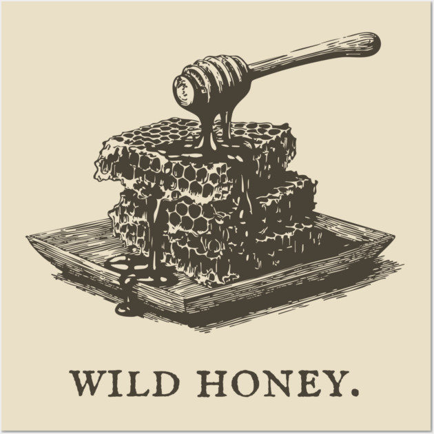 Vintage Wild Honey and Honeycomb Illustration Wall Art by TuncGK