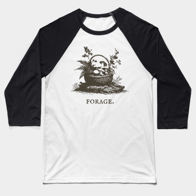 Rustic Forest Foraging Basket Illustration Baseball T-Shirt by TuncGK