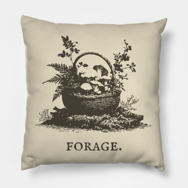 Rustic Forest Foraging Basket Illustration Pillow by TuncGK