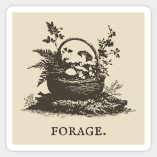 Rustic Forest Foraging Basket Illustration Sticker