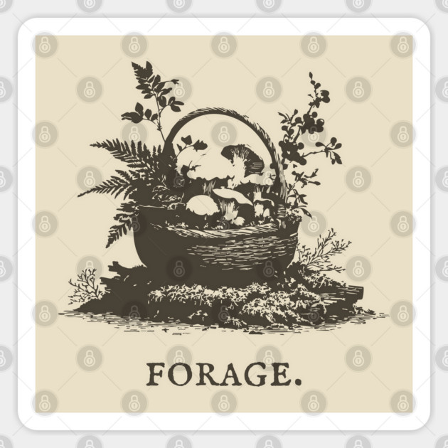 Rustic Forest Foraging Basket Illustration Sticker by TuncGK