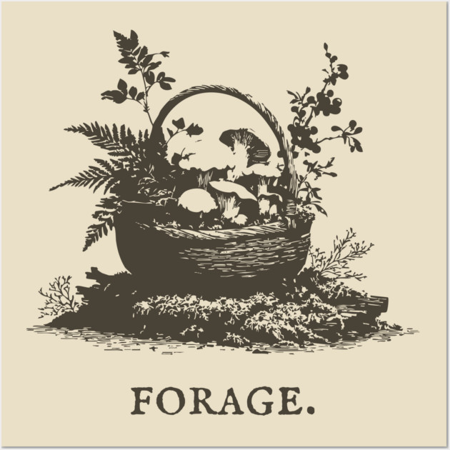 Rustic Forest Foraging Basket Illustration Wall Art by TuncGK