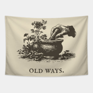 Traditional Mortar and Pestle Old Ways Illustration Tapestry