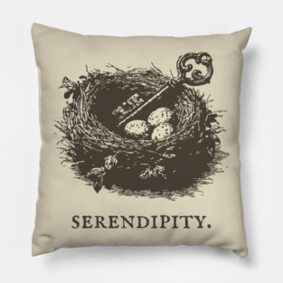 Serendipity Key in a Bird's Nest Illustration Pillow