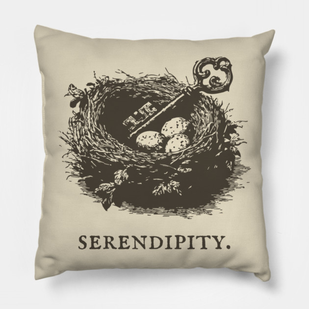 Serendipity Key in a Bird's Nest Illustration Pillow by TuncGK