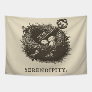 Serendipity Key in a Bird's Nest Illustration Tapestry