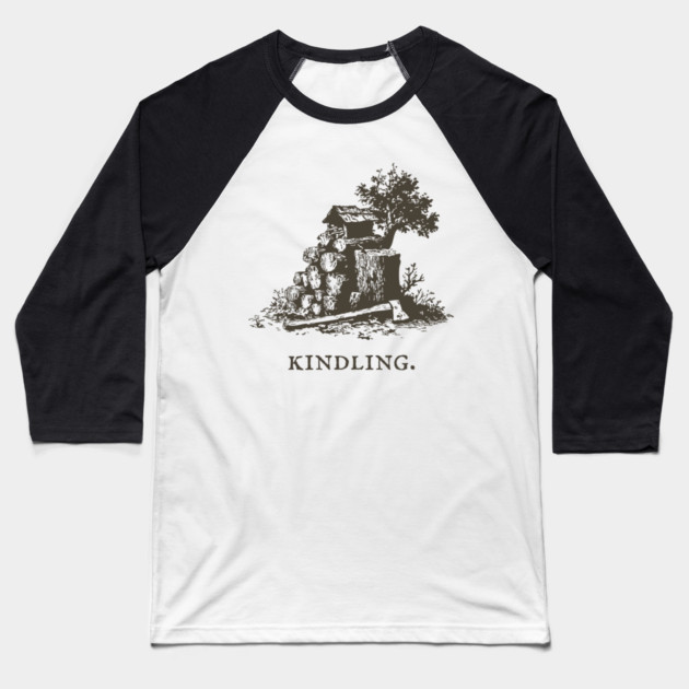 Rustic Kindling and Chopping Block Illustration Baseball T-Shirt by TuncGK