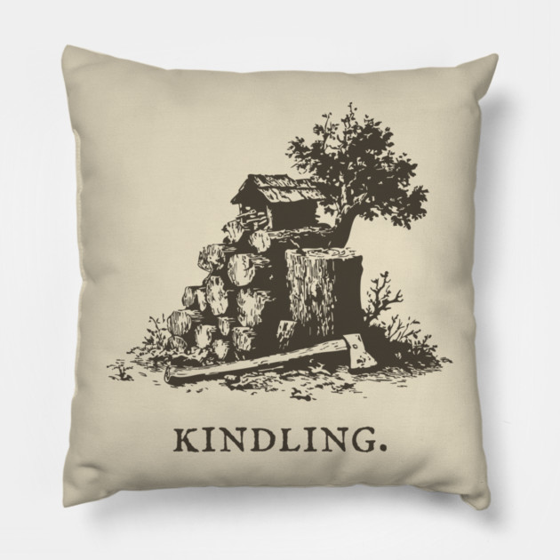 Rustic Kindling and Chopping Block Illustration Pillow by TuncGK