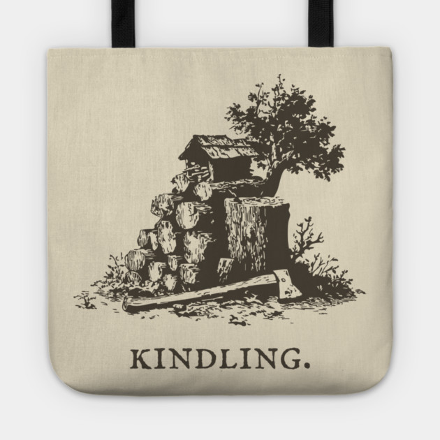 Rustic Kindling and Chopping Block Illustration Tote by TuncGK