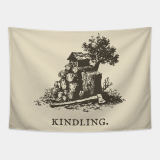 Rustic Kindling and Chopping Block Illustration Tapestry