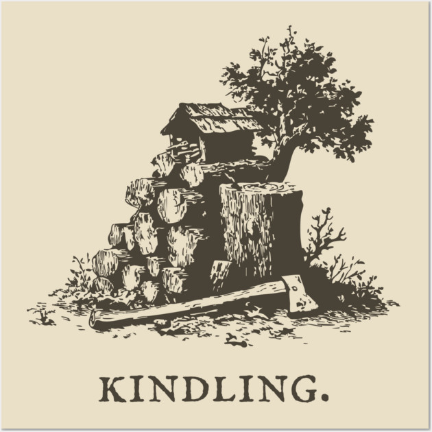 Rustic Kindling and Chopping Block Illustration Wall Art by TuncGK