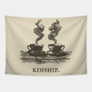 Cozy Kinship Two Cups of Coffee Illustration Tapestry