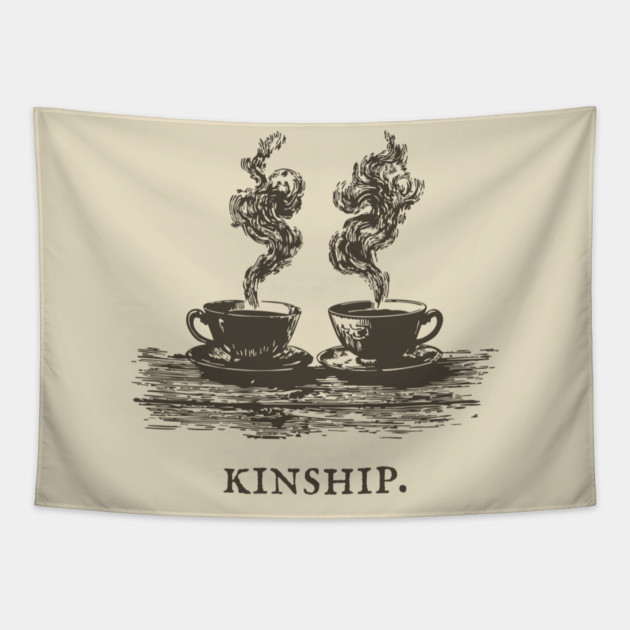Cozy Kinship Two Cups of Coffee Illustration Tapestry by TuncGK