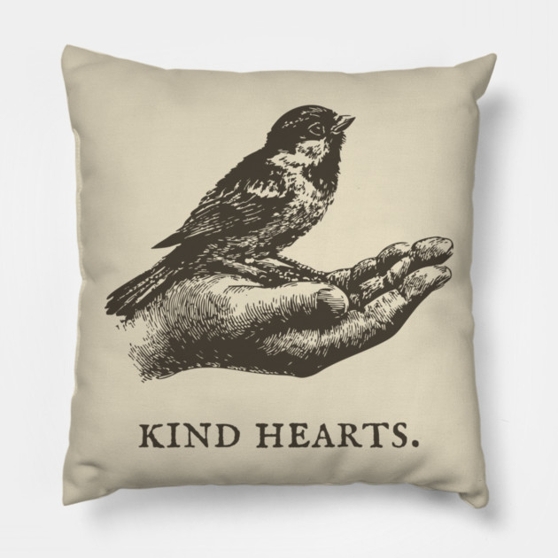 Kind Hearts Bird in Hand Illustration Pillow by TuncGK