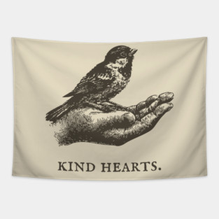 Kind Hearts Bird in Hand Illustration Tapestry