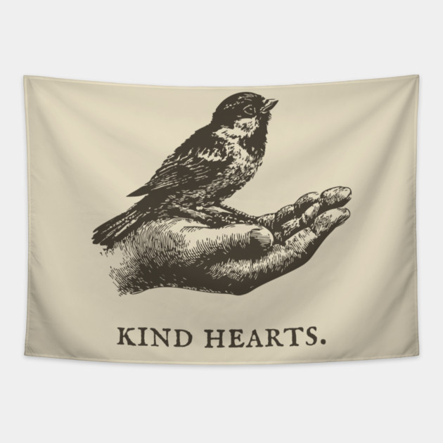 Kind Hearts Bird in Hand Illustration Tapestry by TuncGK