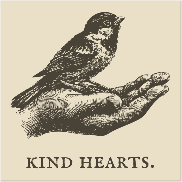 Kind Hearts Bird in Hand Illustration Wall Art by TuncGK