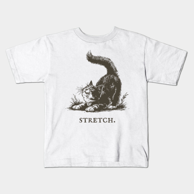 Cute Cat Morning Stretch Illustration Kids T-Shirt by TuncGK