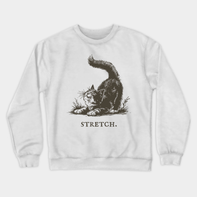Cute Cat Morning Stretch Illustration Crewneck Sweatshirt by TuncGK