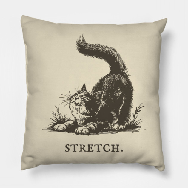 Cute Cat Morning Stretch Illustration Pillow by TuncGK