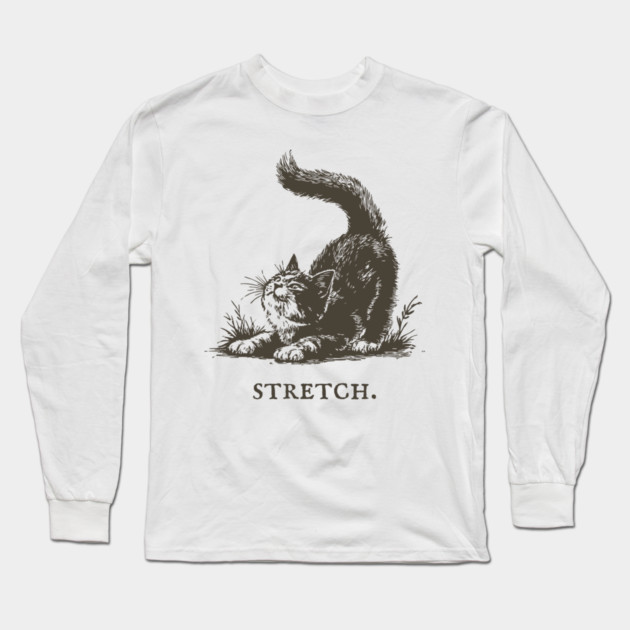 Cute Cat Morning Stretch Illustration Long Sleeve T-Shirt by TuncGK
