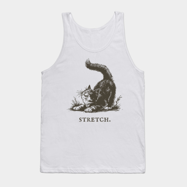 Cute Cat Morning Stretch Illustration Tank Top by TuncGK