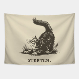 Cute Cat Morning Stretch Illustration Tapestry