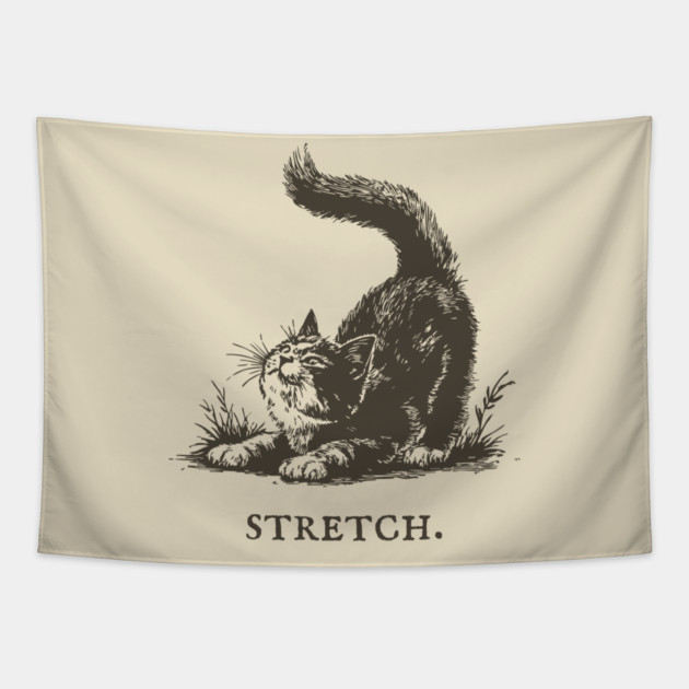 Cute Cat Morning Stretch Illustration Tapestry by TuncGK