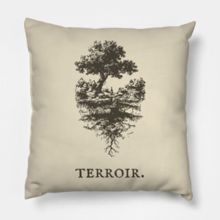 Terroir Tree and Roots Landscape Illustration Pillow