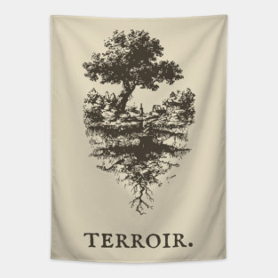 Terroir Tree and Roots Landscape Illustration Tapestry