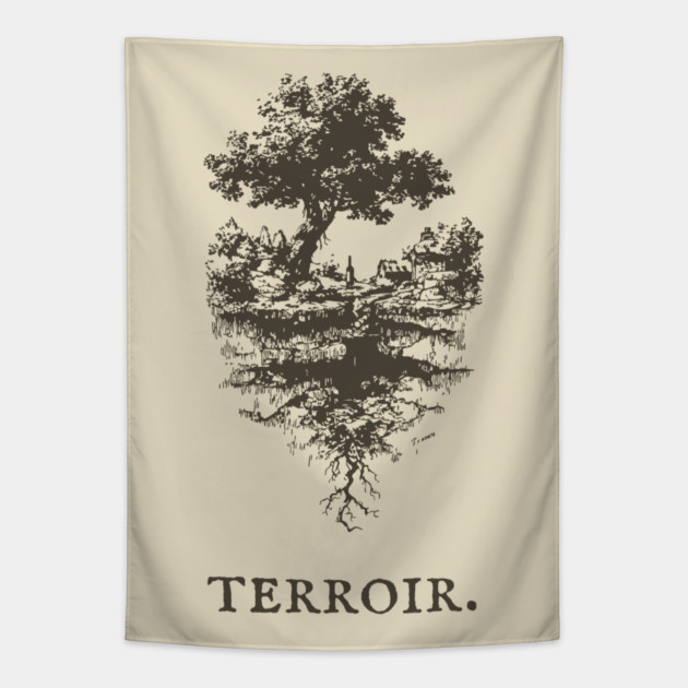 Terroir Tree and Roots Landscape Illustration Tapestry by TuncGK