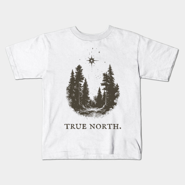 True North Star and Forest Illustration Kids T-Shirt by TuncGK