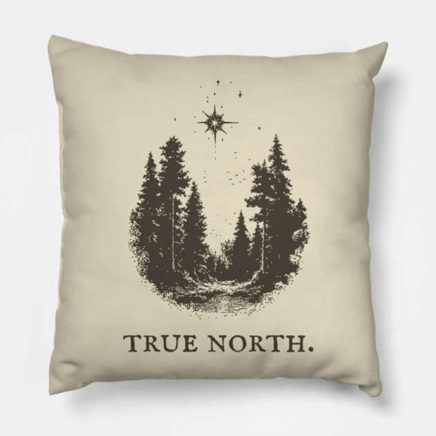True North Star and Forest Illustration Pillow by TuncGK