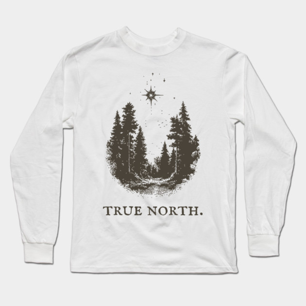 True North Star and Forest Illustration Long Sleeve T-Shirt by TuncGK