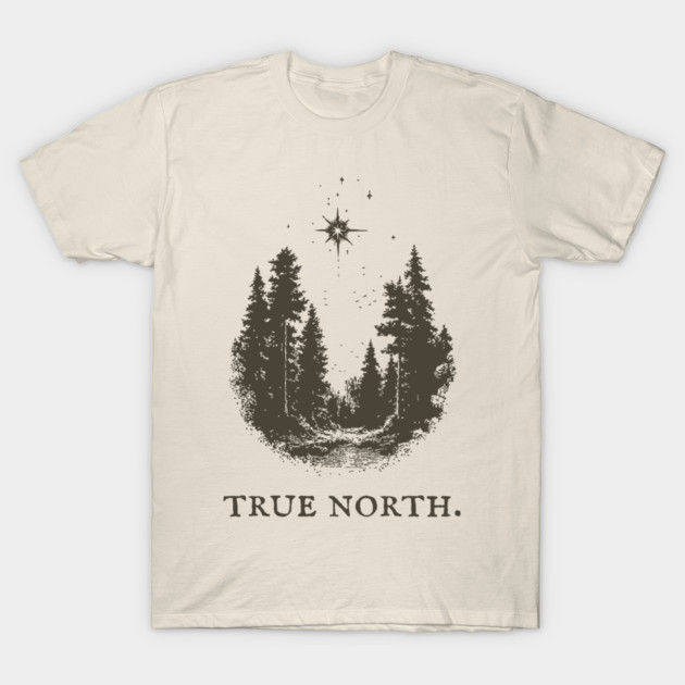 True North Star and Forest Illustration T-Shirt by TuncGK