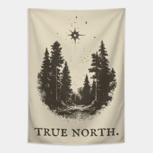 True North Star and Forest Illustration Tapestry