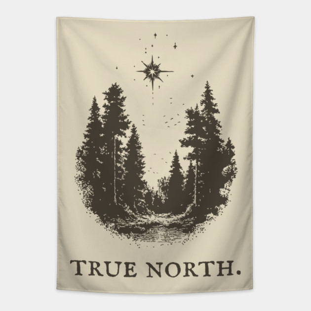 True North Star and Forest Illustration Tapestry by TuncGK