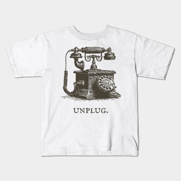 Unplug Retro Rotary Phone Illustration Kids T-Shirt by TuncGK