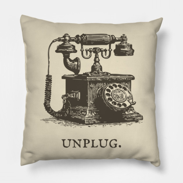 Unplug Retro Rotary Phone Illustration Pillow by TuncGK