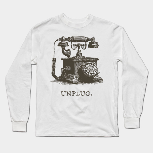 Unplug Retro Rotary Phone Illustration Long Sleeve T-Shirt by TuncGK