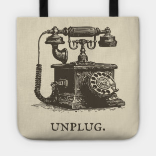 Unplug Retro Rotary Phone Illustration Tote