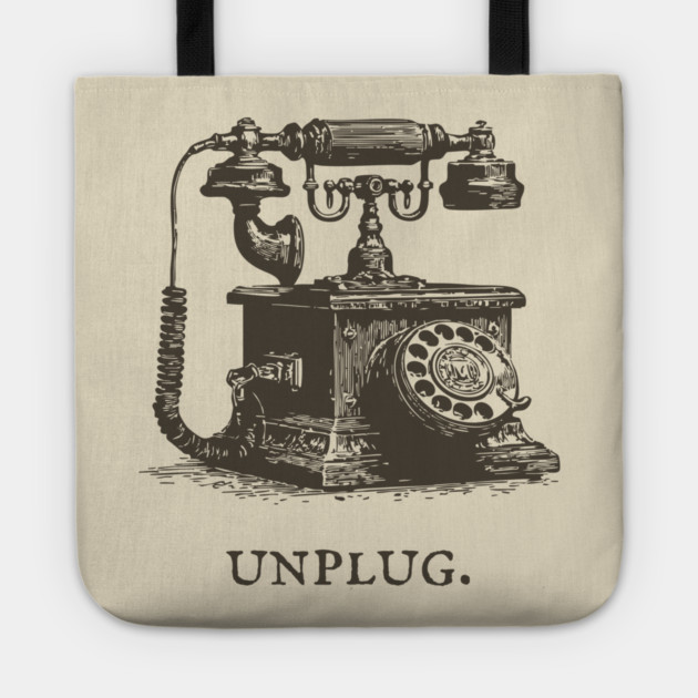 Unplug Retro Rotary Phone Illustration Tote by TuncGK