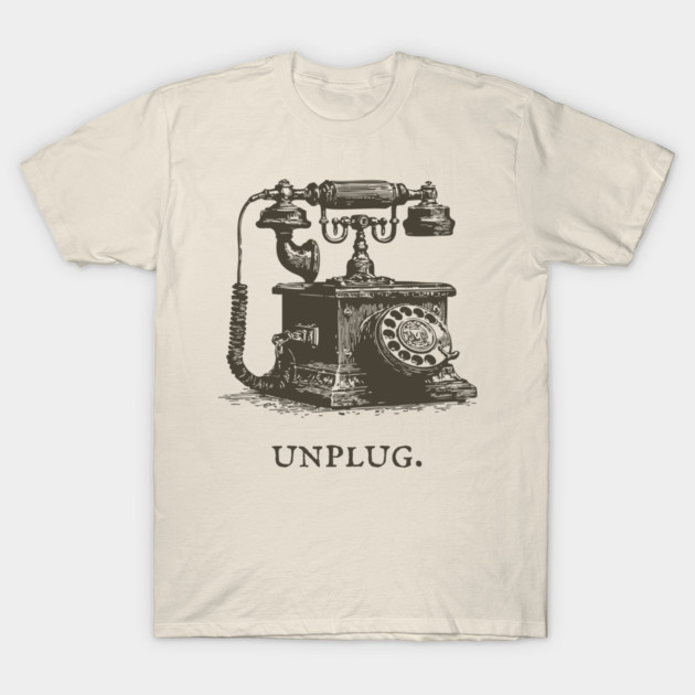 Unplug Retro Rotary Phone Illustration T-Shirt by TuncGK